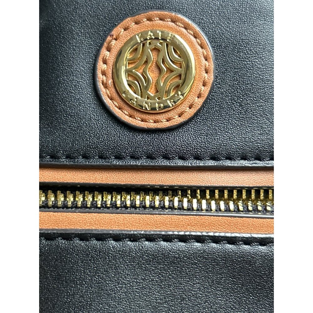 Kate Landry Black & Tan Satchel Handbag With Tassel Accent Crossbody Strap - Picture 8 of 11